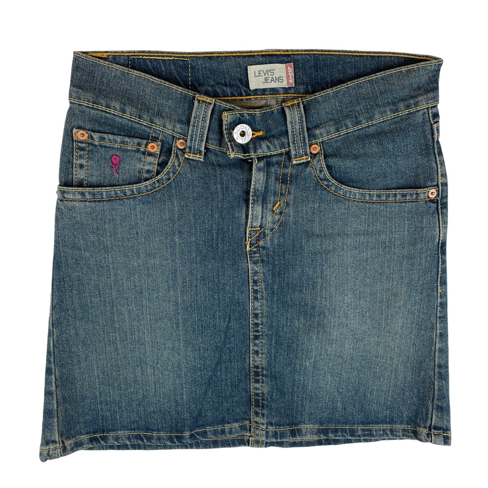 Levis Denim Mini Skirt Medium Wash Floral Embroidery Size 1 Y2K 5298 0023